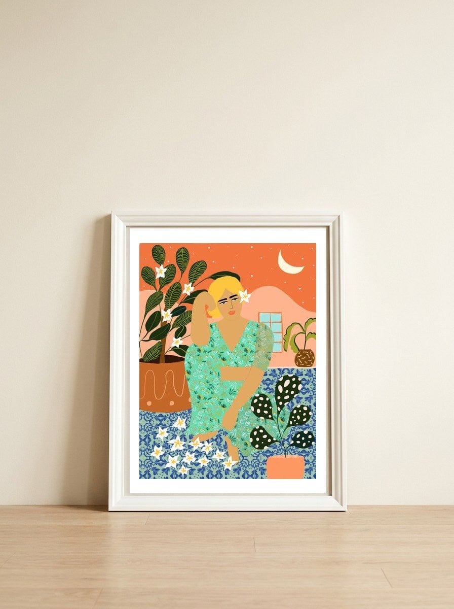 Flower Collector — framed, leaning against the wall