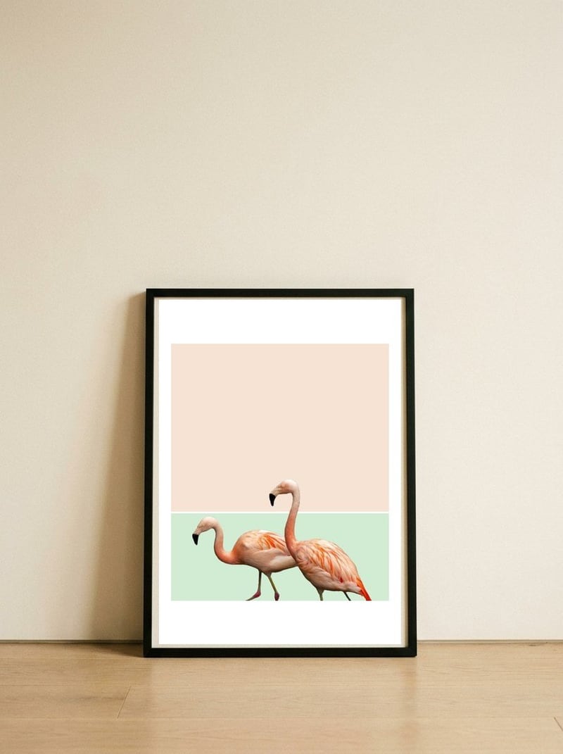 Flamingo Pastel Art — framed, leaning against the wall