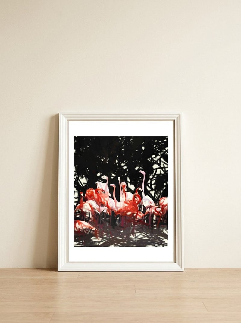 Flamingoes Under The Banyan Tree — framed, leaning against the wall