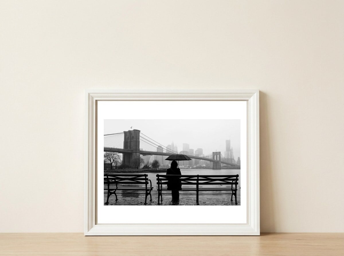 Brooklyn Bridge, New York City — framed, leaning against the wall