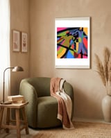 LADIES WEARING YELLOW AND BLUE PATTERNS framed in a tender room thumbnail