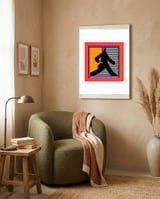 WOMAN WEARING BLACK TAKING A STROLL framed in a tender room thumbnail
