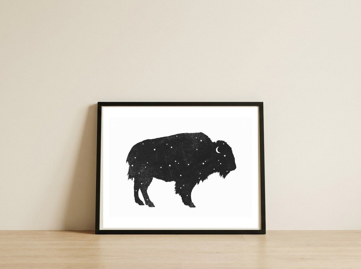 Mystic Buffalo — framed, leaning against the wall