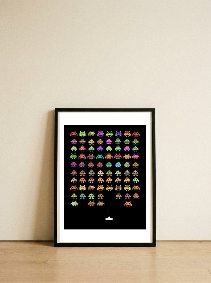 Fashionable Invaders — framed, leaning against the wall