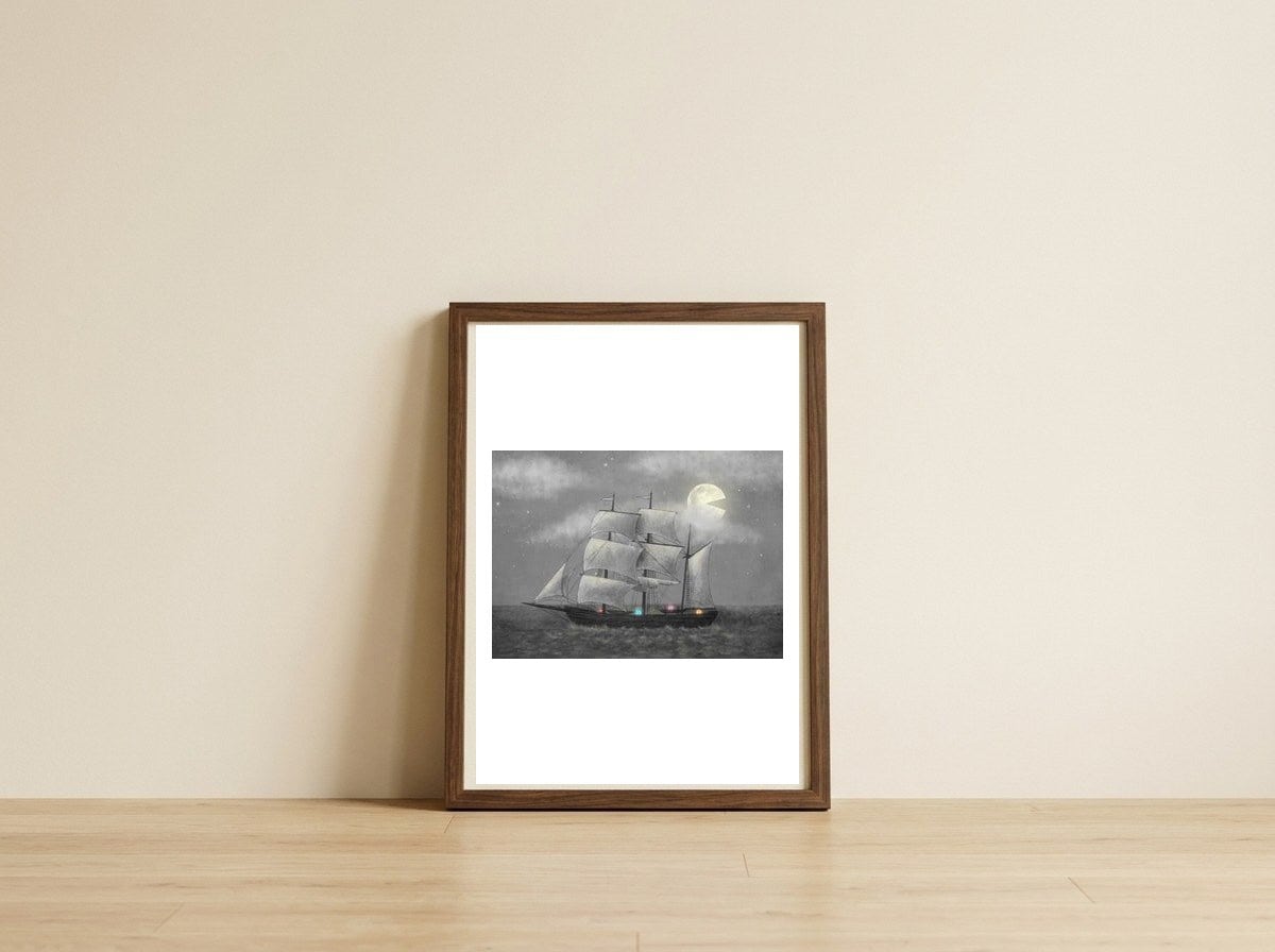 Ghost Ship — framed, leaning against the wall