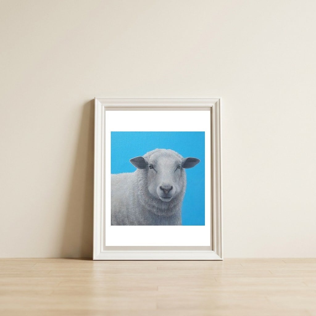 Sheep — framed, leaning against the wall
