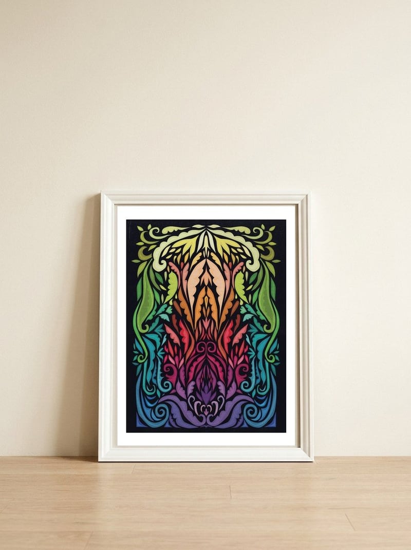 Art Noveau Rainbow — framed, leaning against the wall