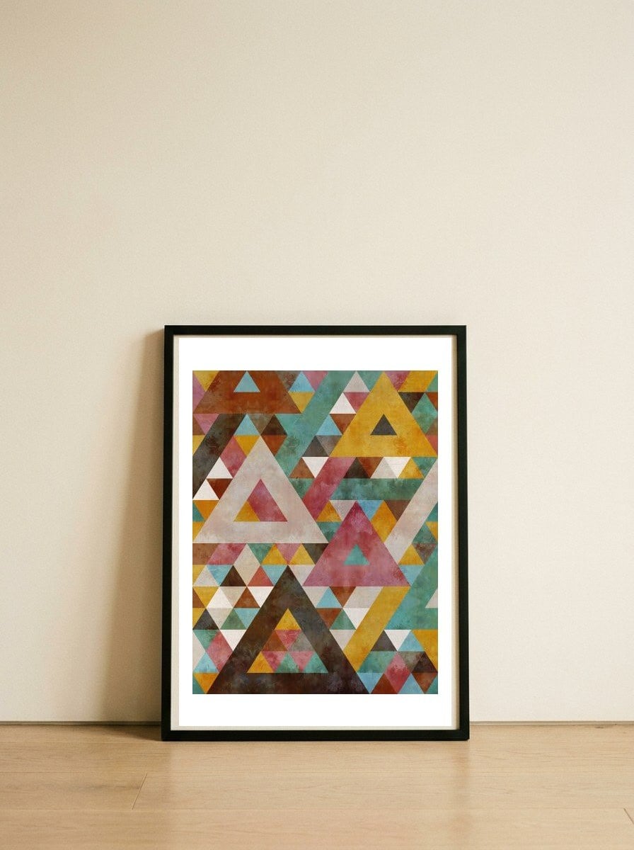Triangles Kaleidoscope — framed, leaning against the wall