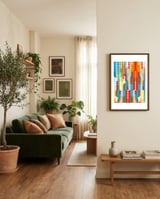 Geometric Triangles Sunset framed in a grounding room thumbnail
