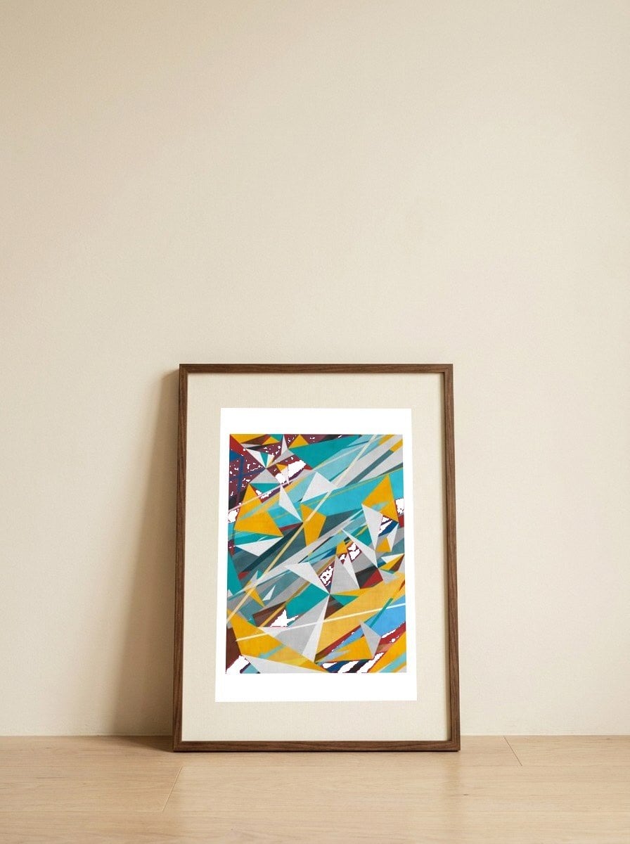 Geometric Boom — framed, leaning against the wall