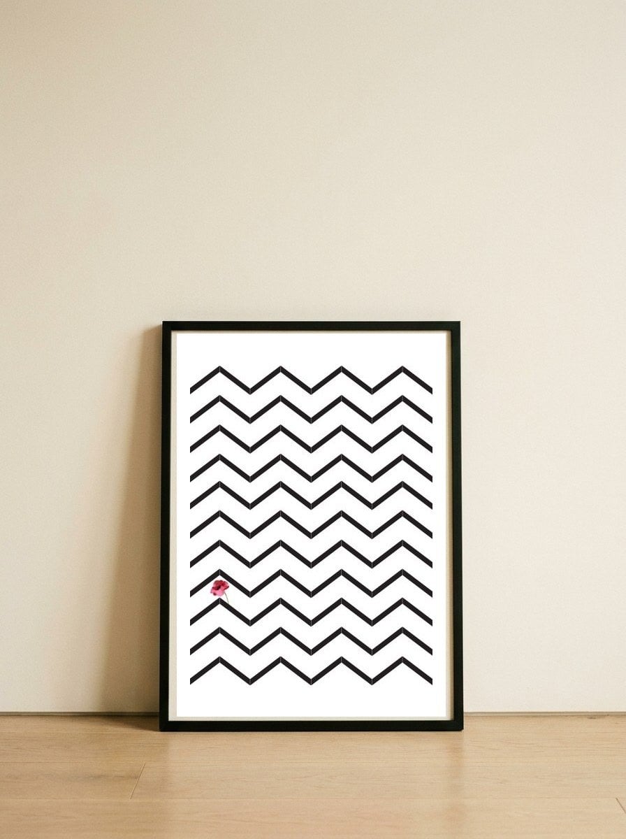 Geometric Wave Flower — framed, leaning against the wall