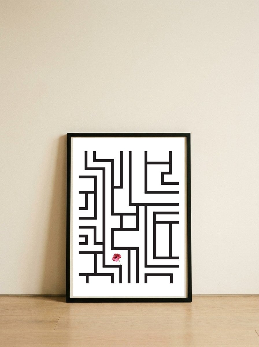 Geometric Lab Flower — framed, leaning against the wall