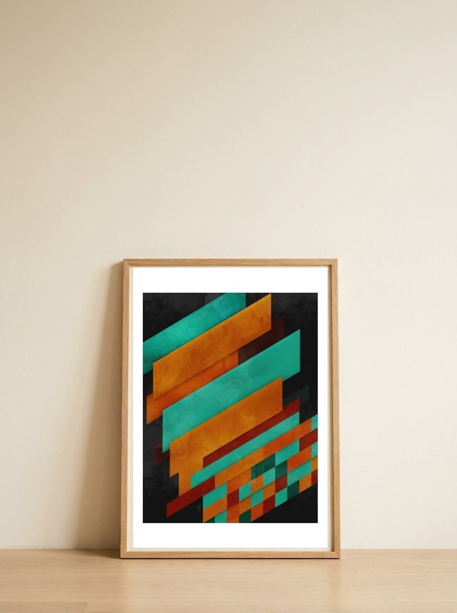 Geometric Gold — framed, leaning against the wall