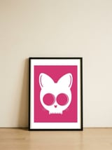 Skull Cat Pink — framed, leaning against the wall thumbnail