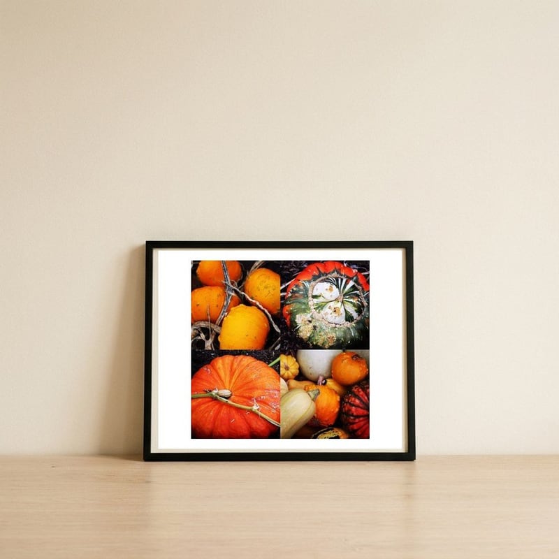Pumpkins — framed, leaning against the wall