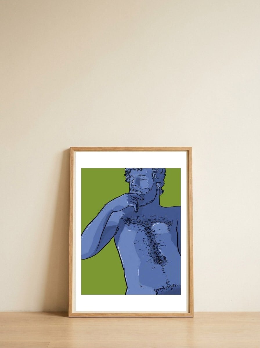 Carl — framed, leaning against the wall