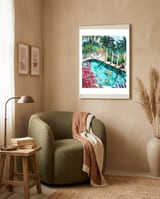 Luxury Tiger Villa illustration, Architecture Travel Nature Painting, Hotel Landscape Garden framed in a tender room thumbnail