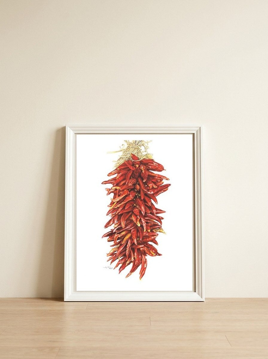 Chile Ristra — framed, leaning against the wall