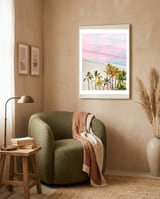 Pink Ocean | Dreamy Scenic Tropical Beach Travel | Blush Nature Sea Beach Coconut Trees framed in a tender room thumbnail