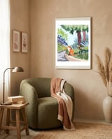 Fox in The Garden | Animals Wildlife Botanical Nature Painting | Boho Colorful Jungle Illustration framed in a tender room thumbnail