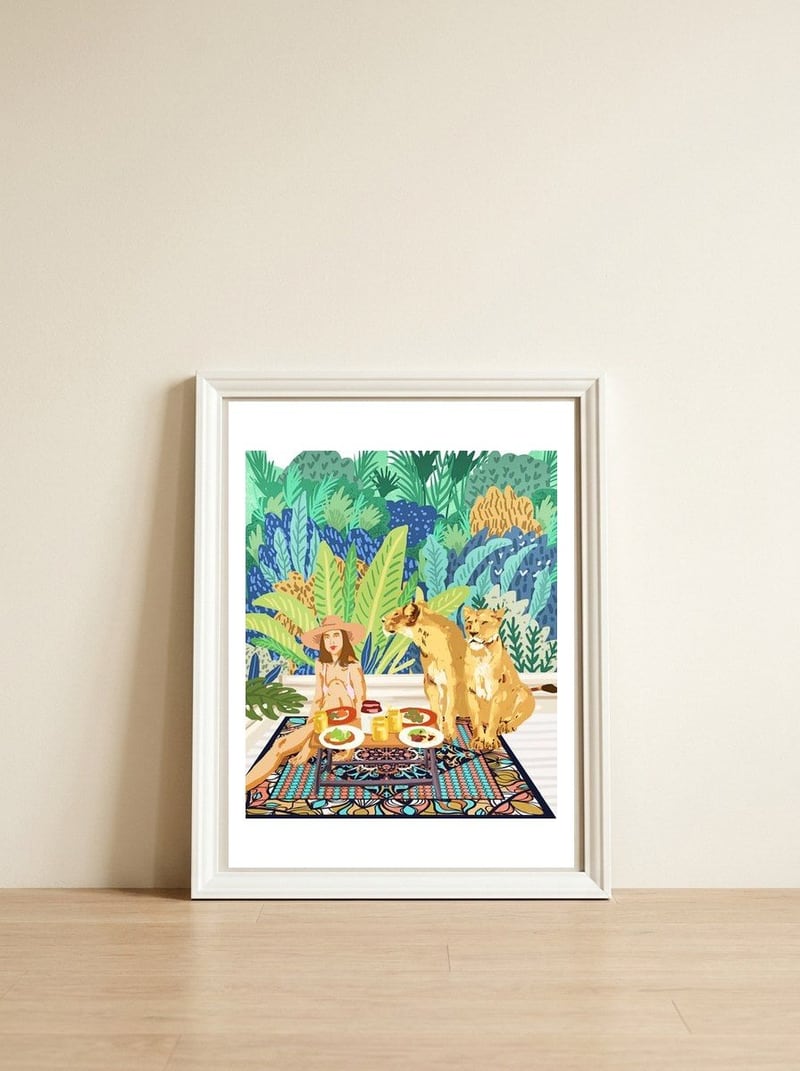Jungle Breakfast — framed, leaning against the wall