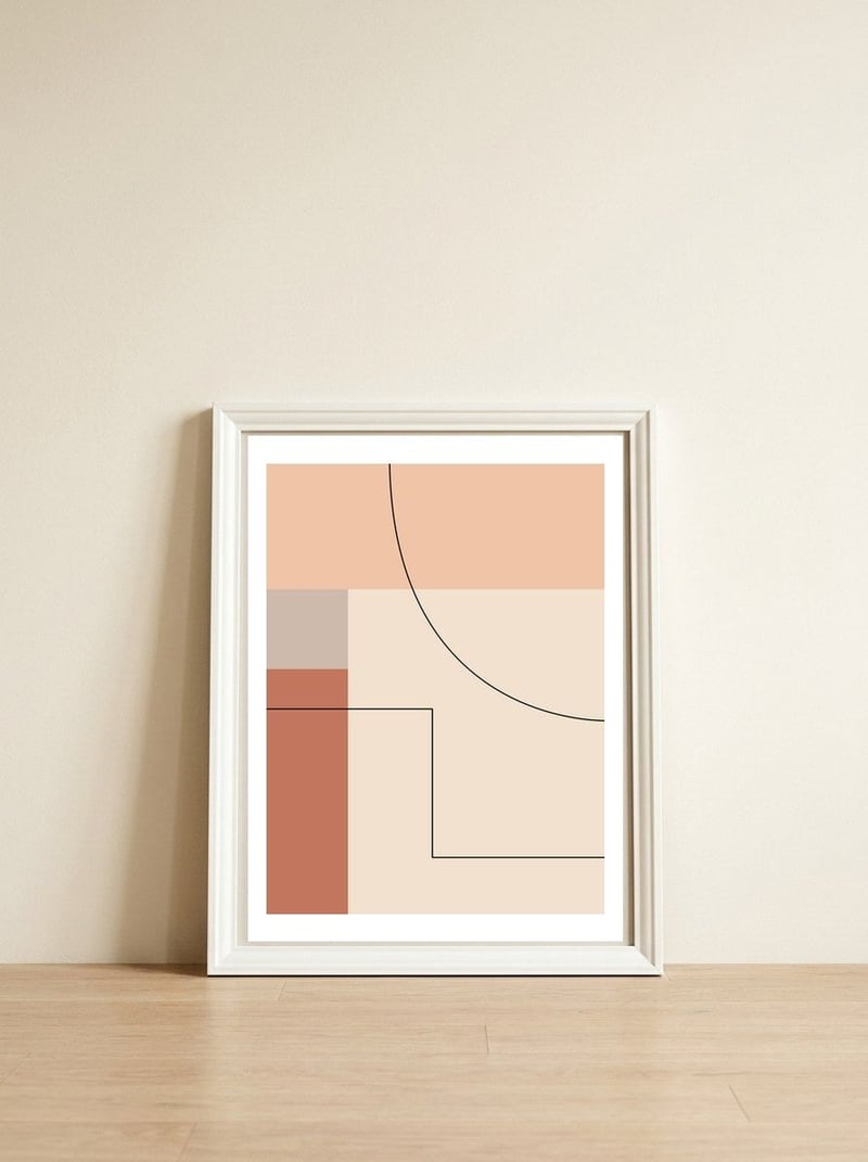  Neutral Geometric A — framed, leaning against the wall