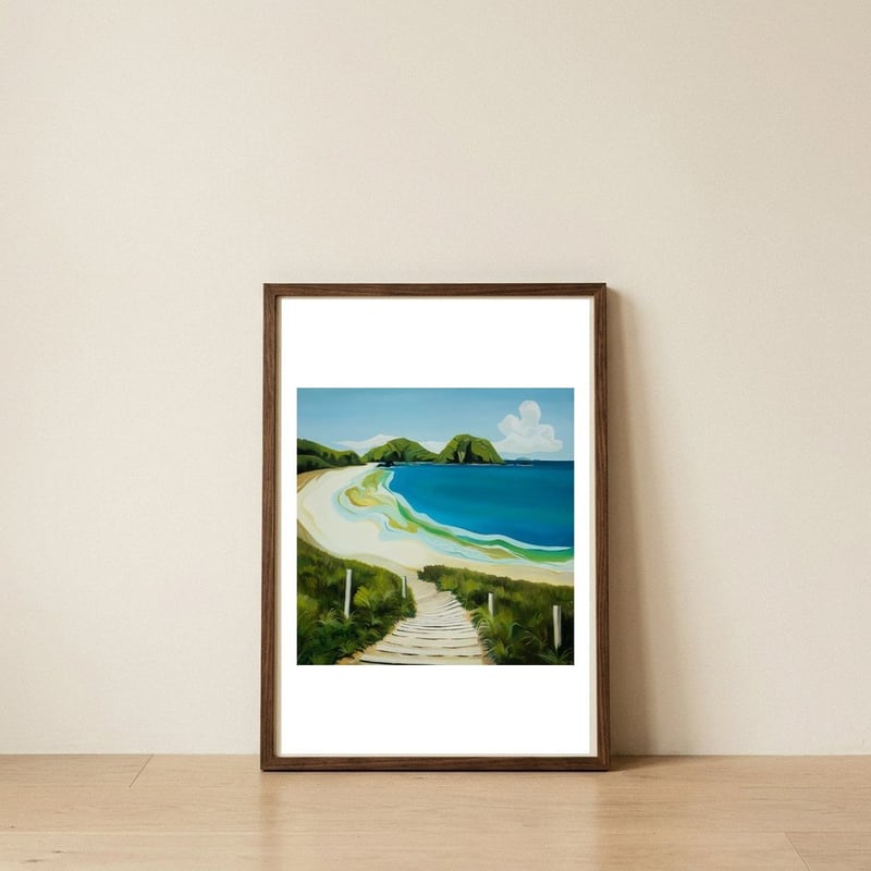 2545 Matapouri Beach TEST — framed, leaning against the wall