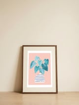 minimal house plant painting in stripy vase — framed, leaning against the wall thumbnail