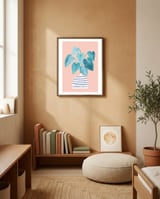 minimal house plant painting in stripy vase framed in a gentle room thumbnail