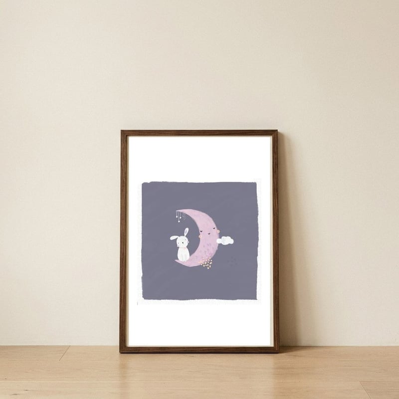 Baby Bunny And Moon B — framed, leaning against the wall
