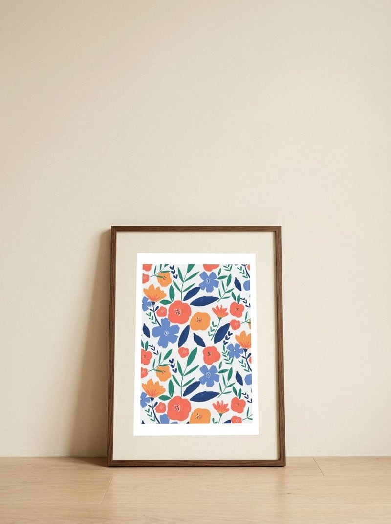 Bold Floral All Over Pattern — framed, leaning against the wall