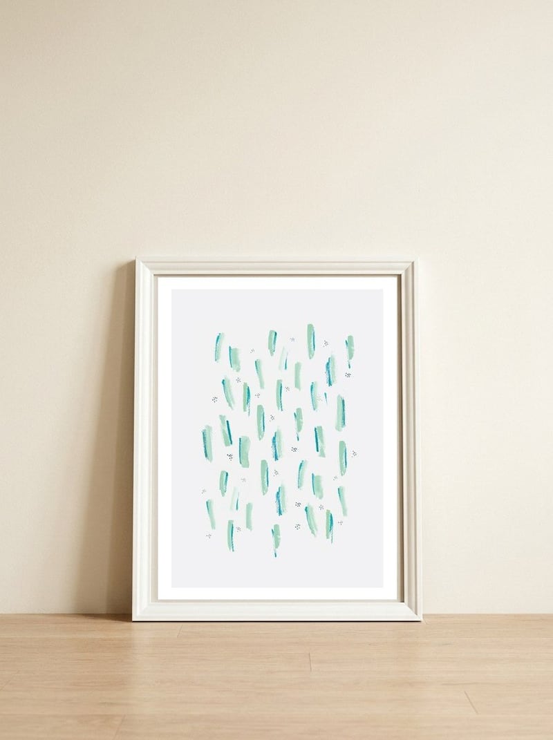 Brush Strokes Mint — framed, leaning against the wall