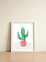 Painted Cactus In Coral Plant Pot — framed, leaning against the wall thumbnail