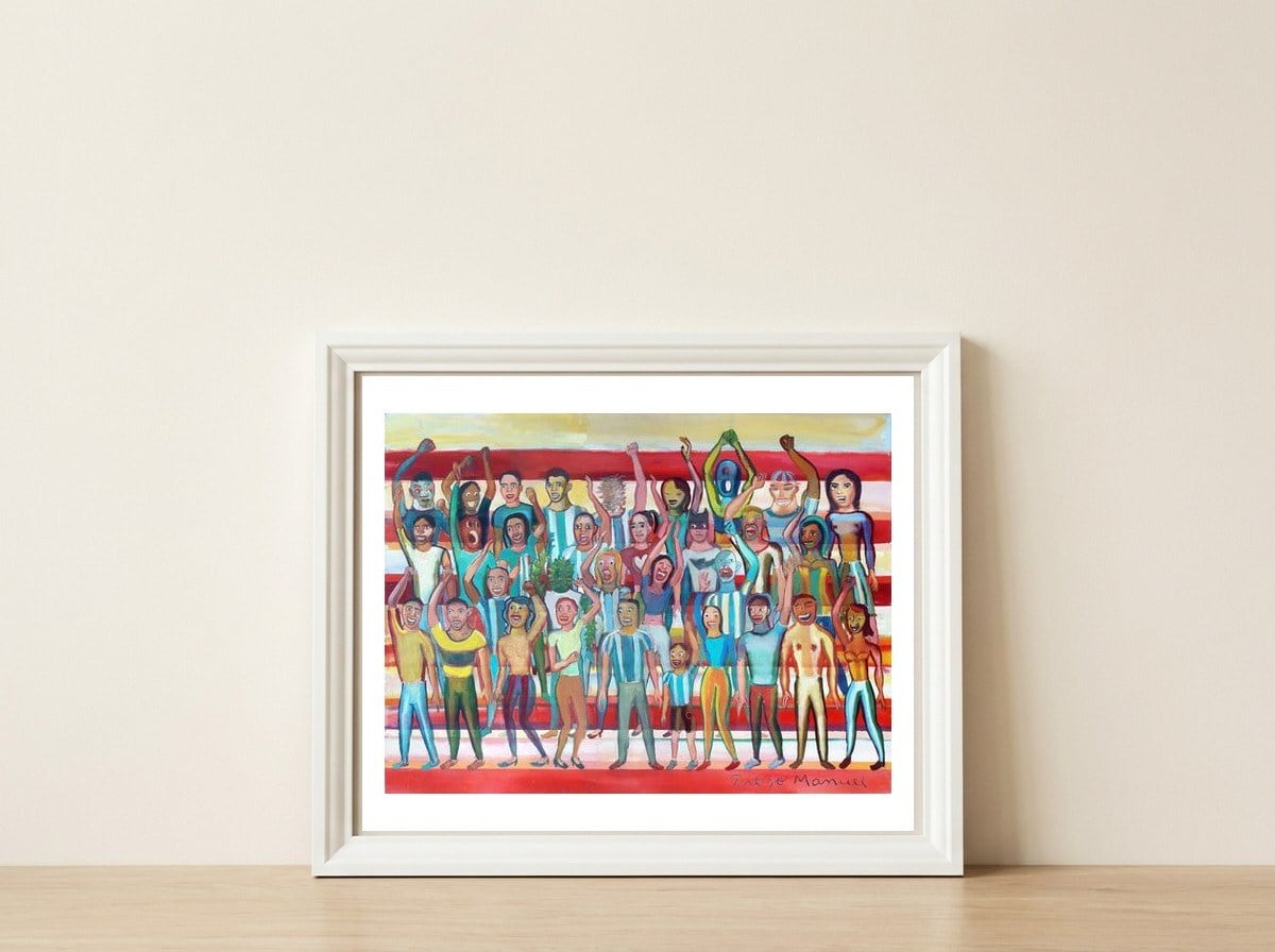 Hinchada Multicolor — framed, leaning against the wall