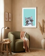 Woodland Racoon On Mint framed in a tender room thumbnail