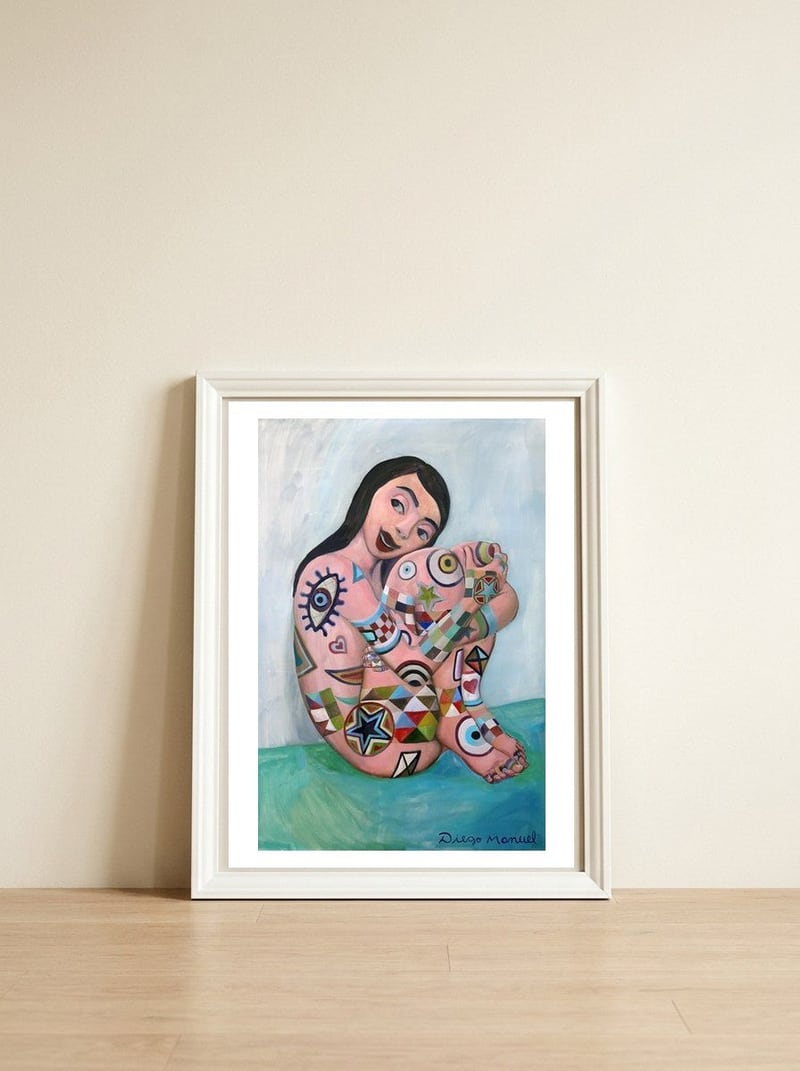 Chica Tatuada 2 B — framed, leaning against the wall