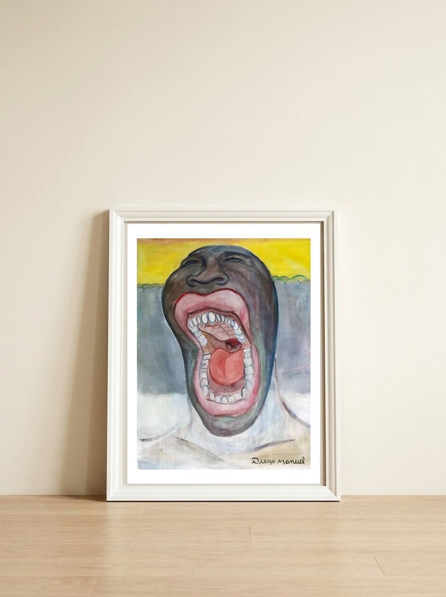El Grito — framed, leaning against the wall