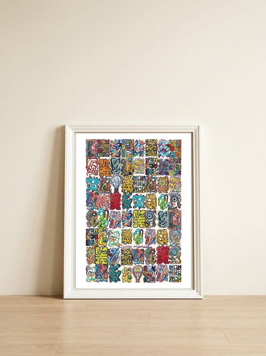 Graffitis — framed, leaning against the wall