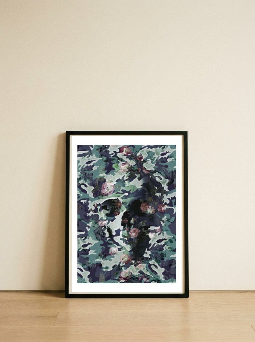 Camo Skull — framed, leaning against the wall