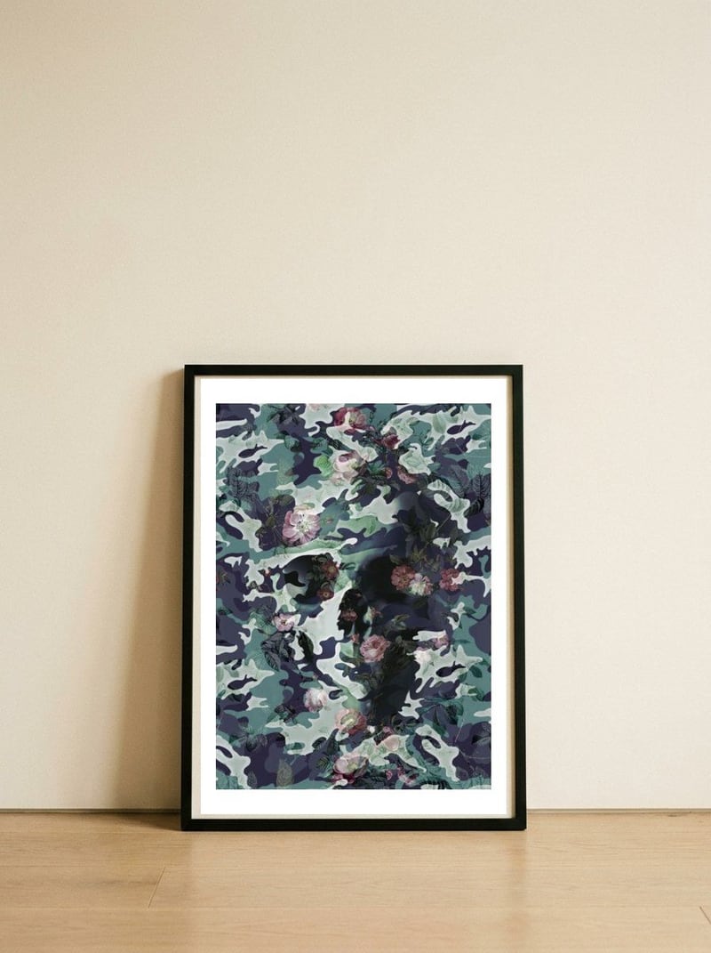Camo Skull — framed, leaning against the wall