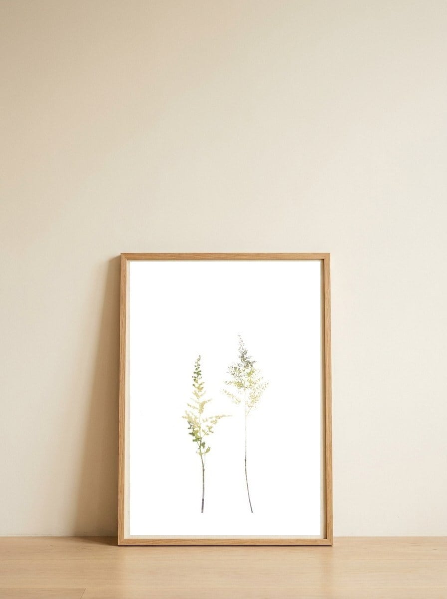 Neutral Astilbe — framed, leaning against the wall