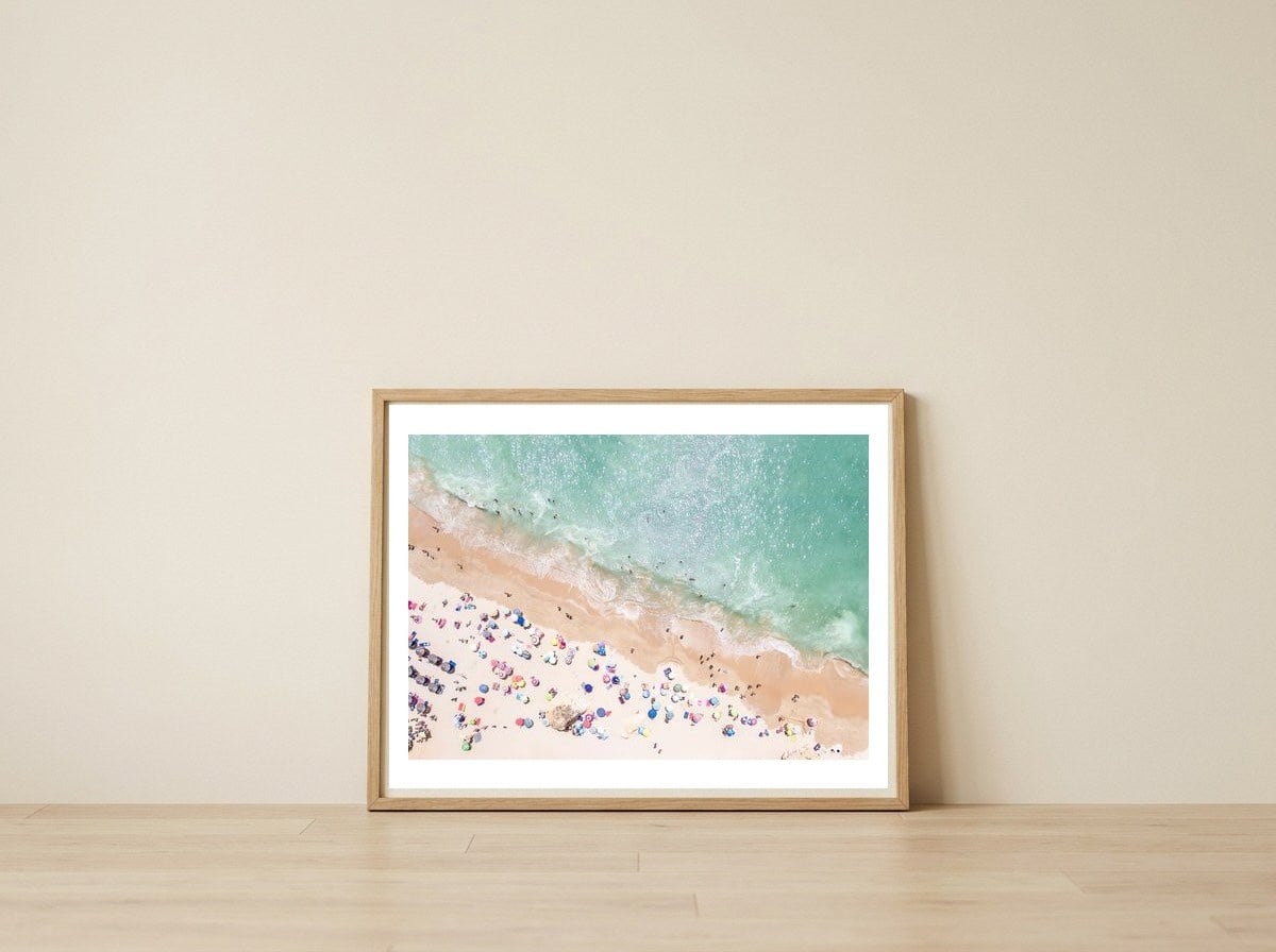 Pastel Beach — framed, leaning against the wall