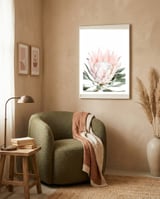 Blush Protea Flower framed in a tender room thumbnail