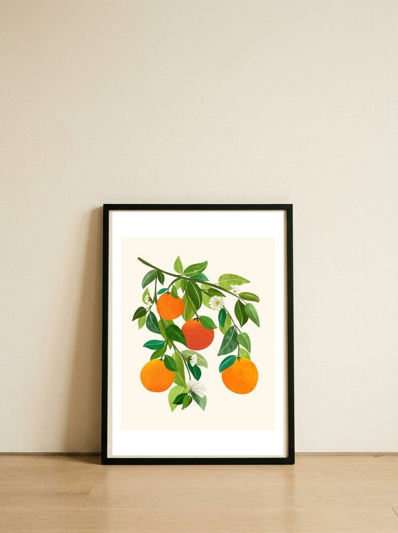 Oranges and Blossoms II — framed, leaning against the wall