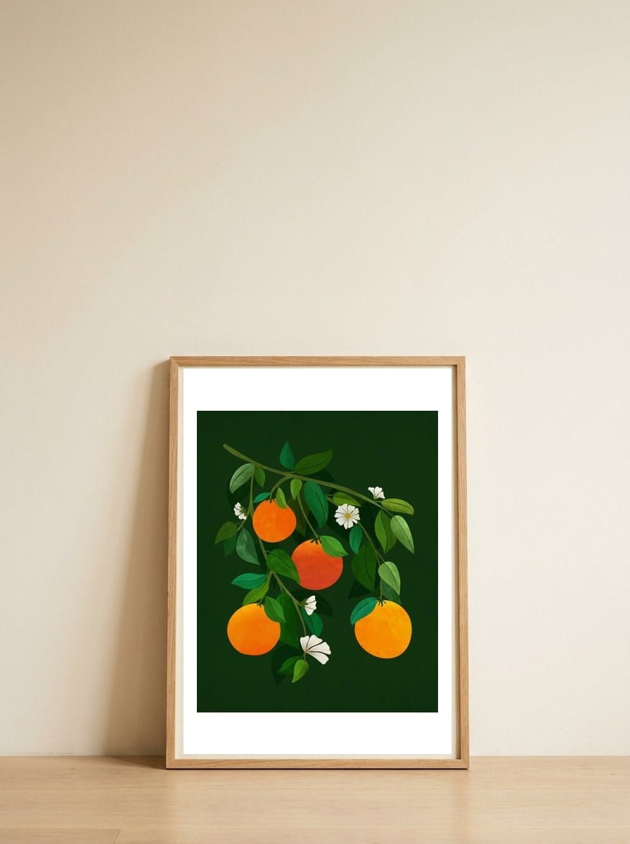 Oranges and Blossoms — framed, leaning against the wall