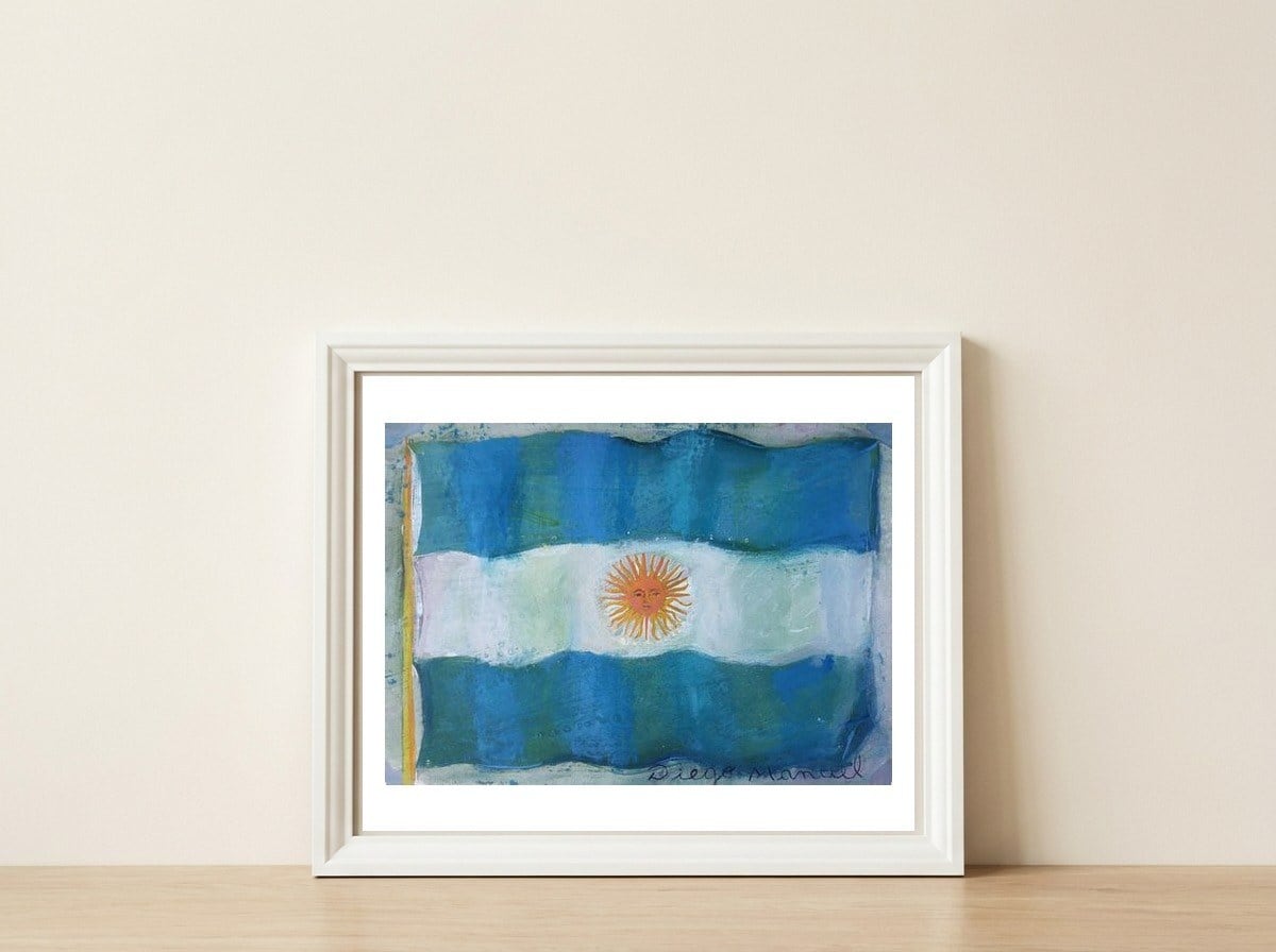 Bandera — framed, leaning against the wall