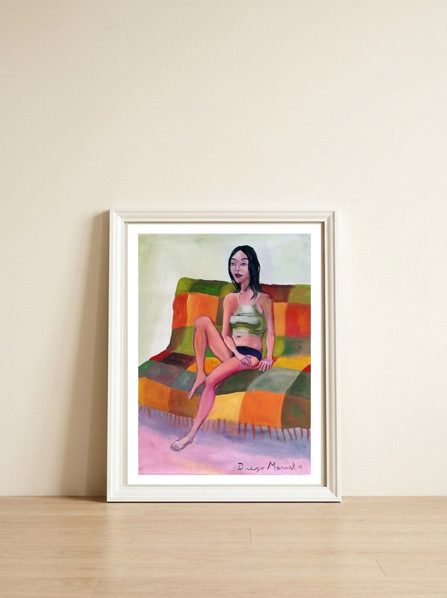Chica En El Futon — framed, leaning against the wall