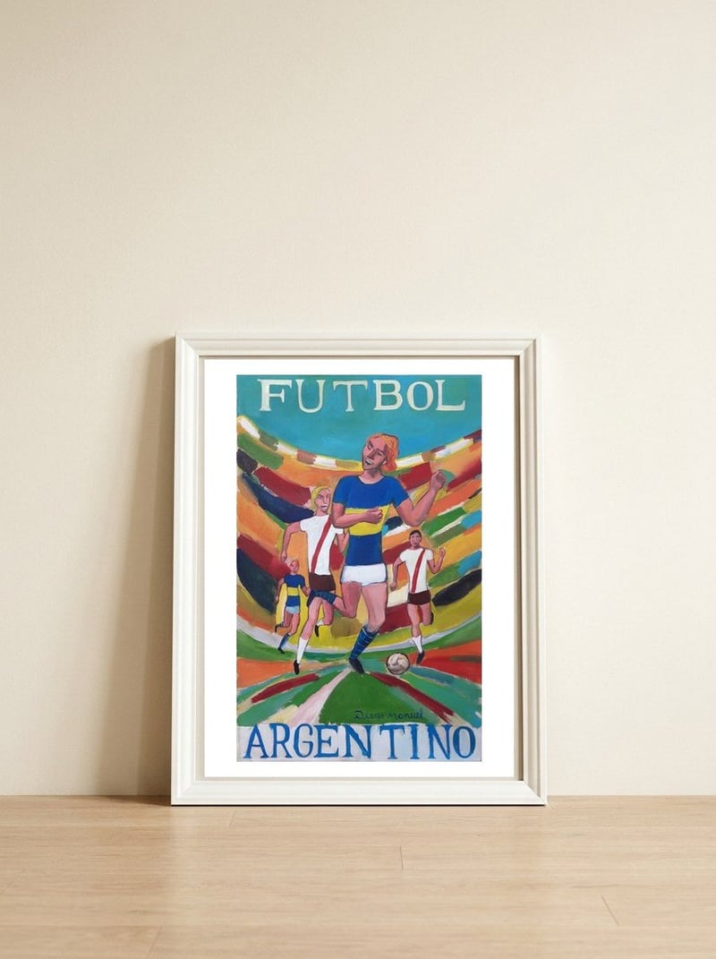 Futbol Argentino 2b — framed, leaning against the wall
