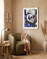Tamara De Lempicka's Blue Woman with a Guitar & Audrey Hepburn in Breakfast at Tiffany's framed in a tender room thumbnail