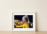 Vermeer's Girl with a Pearl Earring & Beatrix Kiddo From Kill Bill — framed, leaning against the wall thumbnail